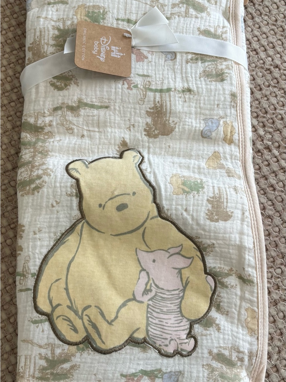 Disney Baby Organic Cotton Muslin Blanket - Cream, Tan & Green